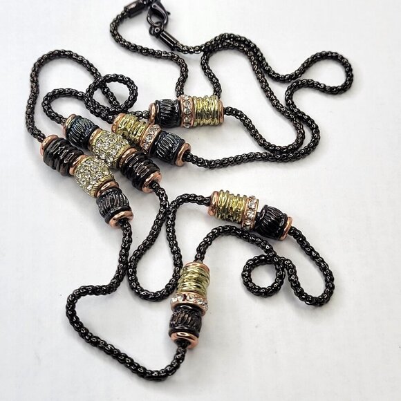 Bronze Gold Necklace With Rhinestones - Picture 4 of 9